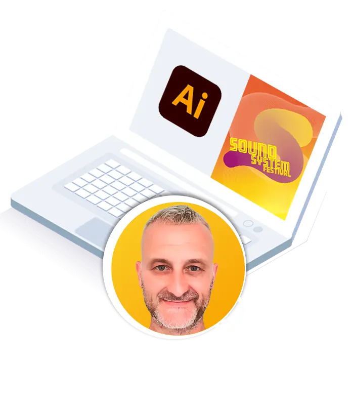 Ordinateur avec Illustrator, et le formateur, David HACOT
